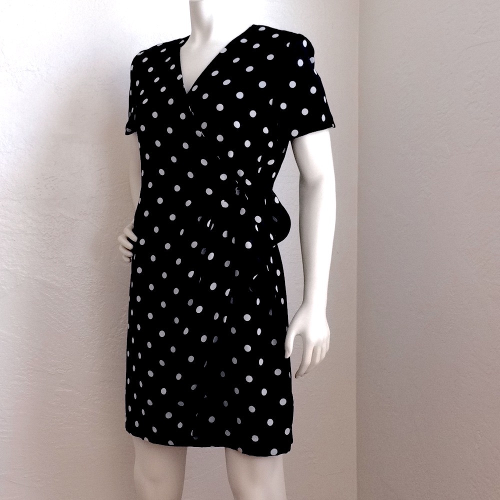 Polka dot partial wrap dress (step in) side tie.